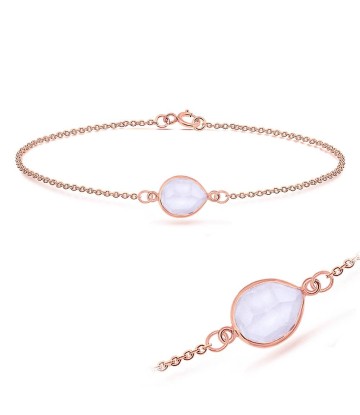 Rose Gold Plated Rose Quartz Silver Bracelet BRS-232-RO-GP